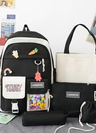 Школьный детский портфель для девочки комплектом 5 в 1 рюкзак пенал сумка брелок8 фото