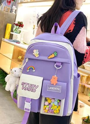 Школьный детский портфель для девочки комплектом 5 в 1 рюкзак пенал сумка брелок6 фото