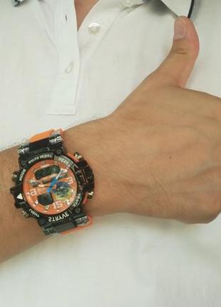 Чоловічий наручний спортивний годинник stryve (помаранчевий), водонепроникний, з будильником, підсвічуванням.10 фото