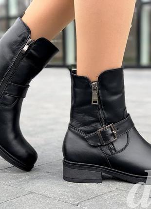 Ботинки женские зимние кожаные черные5 фото