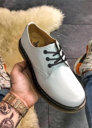 🌹dr martens 1461 white🌹жіночі стильні мартинсы, білі шкіряні туфлі мартінс