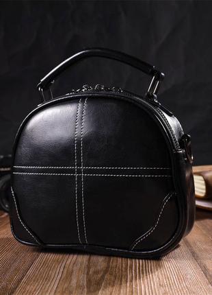 Женская глянцевая сумка на плечо из натуральной кожи 22130 vintage черная6 фото