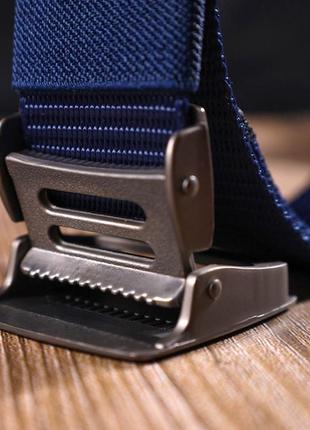 Надежный мужской ремень с металлической пряжкой из текстиля 20596 vintage синий7 фото