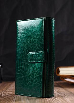 Лакований жіночий гаманець із блоком для візиток із натуральної шкіри st leather 19424 зелений7 фото