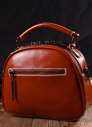 Удобная глянцевая сумка на плечо из натуральной кожи 22129 vintage коричневая8 фото