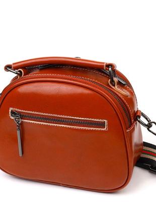 Удобная глянцевая сумка на плечо из натуральной кожи 22129 vintage коричневая2 фото