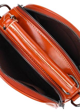 Удобная глянцевая сумка на плечо из натуральной кожи 22129 vintage коричневая4 фото