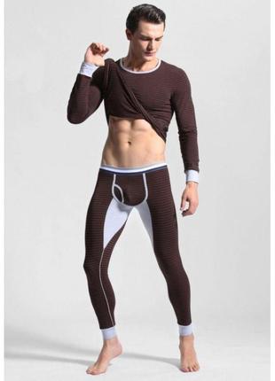Качественное термобелье ciokicx трикотажное нательное белье коричневого цвета комплект (кальсоны + термокофта)