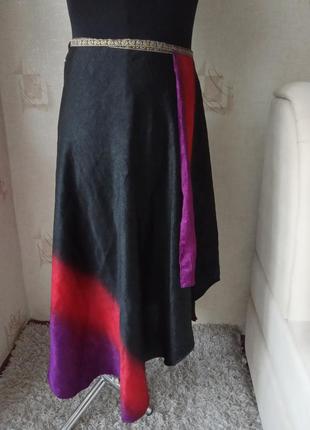 Натуральная струящаяся юбка на запах, тайский шелк, поамя страсти5 фото
