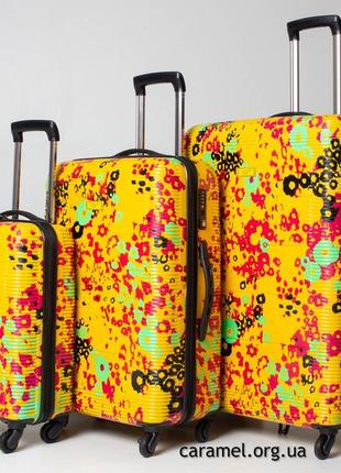 Комплект 3х чемоданов франция поликарбонат большой средний  ручная кладь ( l m s)  airtex 633 оранжевый