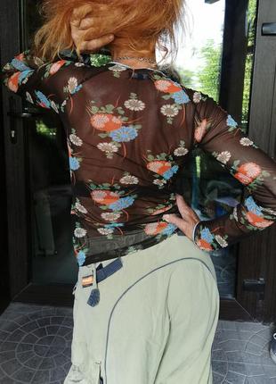 Лонгслив сетка в принт цветы king louie блуза с кружевом на запах4 фото