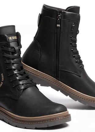 Черевики чоловічі шкіряні зимові diesel cassidy combat black marble