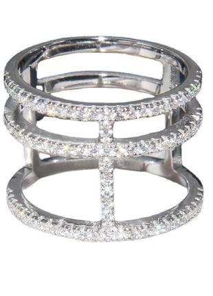 Серебряное s 925 кольцо, тройное кольцо с камнями, кольцо из 3 колец, большое кольцо в камушках, блестящее кольцо на подарок девушке3 фото
