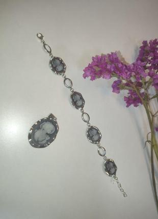 Комплект серебряный браслет кулон1 фото