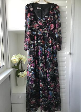 Винтажное длинное платье y2k макси черная в цветочек4 фото