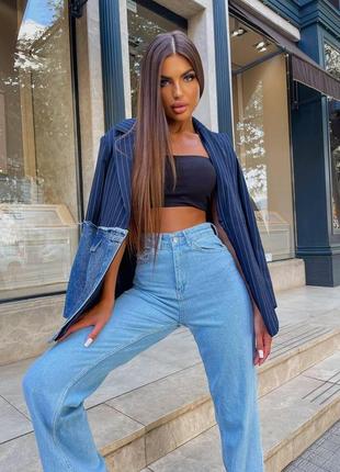 Женский пиджак в полоску с джинсовыми вставками, комбинированный жакет турция10 фото