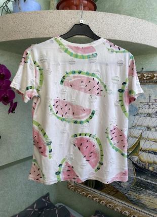 Dudugz женская летняя футболка с драпировкой с арбузами арбузами белая стильная модная3 фото
