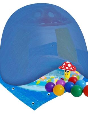 Дитячий надувний басейн intex 57114-3 «грибочок», 102 х 89 см, з кульками 10 шт, тентом, підстилкою, насосом