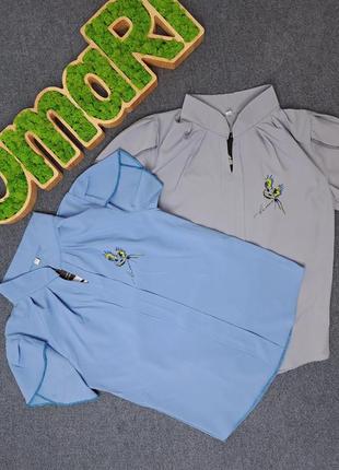 Блуза с коротким рукавом детская с украинской символикой, вышиванка блуза школьная