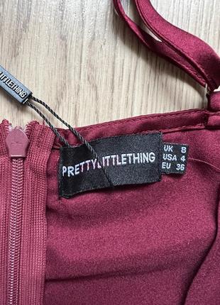 Бордова сатинова міді-сукня prettylittlething plt 🛍️1+1=3🛍️6 фото