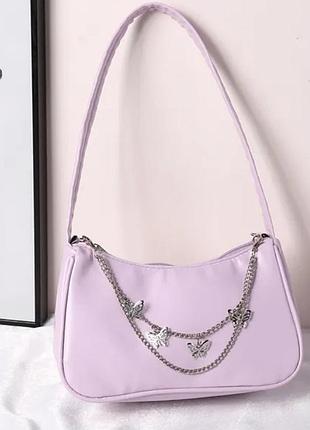 Сиреневая сумочка багет с цепочкой бабочки
