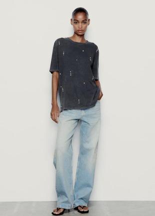 Футболка женский серая футболка с стразами zara new