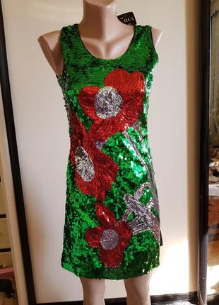 Платье паетки зеленое