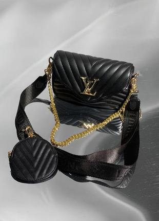 Женская сумка louis vuitton wave multi pochette black gold4 фото