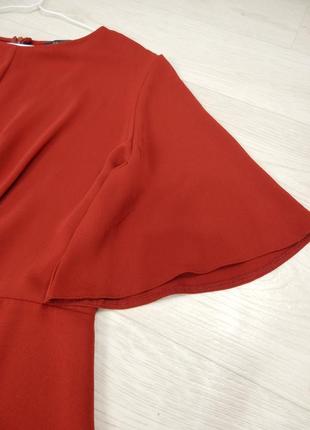 Теракотова сукня відрізна ярусна із обємними рукавами вільного крою із звязками поясом7 фото