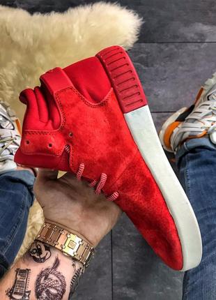 Adidas tubular invader red white, чоловічі/жіночі червоні кросівки адідас тубулар