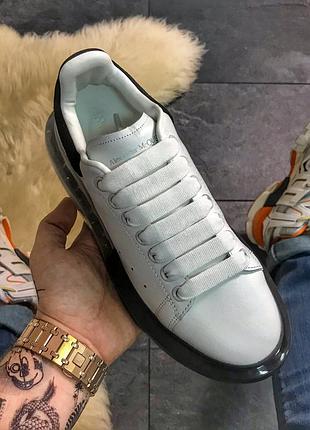 Alexander mcqueen air crystal sole white black, жіночі кросівки маквин