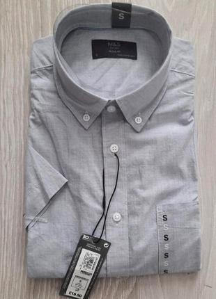 Рубашка мужская с коротким рукавом 100% хлопок marks &amp; spencer2 фото