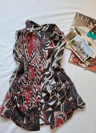 Блуза-майка бело-коричневая- вишневая тм элтекс🍒🌿размер 52