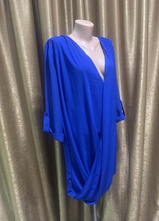 Подовжена шифонова блузка topshop кольору електрик ультрамарин, синя, на запах розмір xxl2 фото