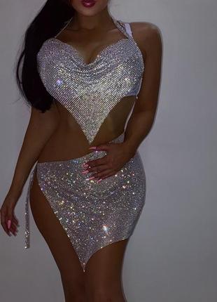 Роскошный набор комплект костюм топ юбка камны стразы люкс фотосет