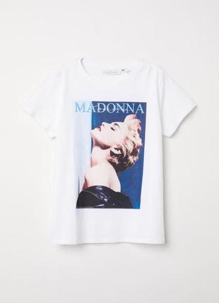 Белая натуральная хлопковая футболка оверсайз от h&m принт madonna