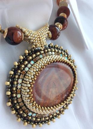 Вечерний крупный кулон, чокер колье, подвеска, украшение на шею из натурального камня,...