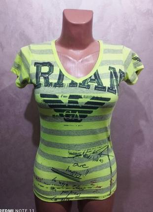 273.актуальная хлопковая футболка в полоску итальянского бренда armani jeans, made in italy