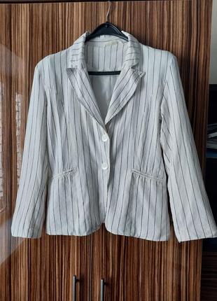 Стильный белый льняной пиджак жакет в полоску pescara1 фото