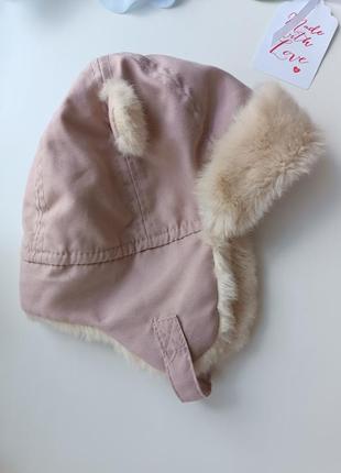 Теплая зимняя шапка шлем на меховом меху для новорожденных1 фото