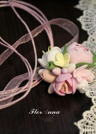 Сережки і кулон з квітами "весняна симфонія"3 фото