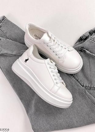 Кеди кросівки на високій підошві платформі танкетці білі поло