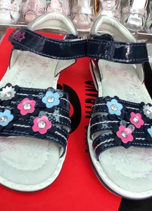 Кожаные босоножки сандалии для девочки синие лаковые распродажа7 фото