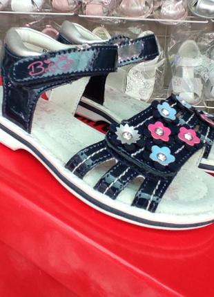 Кожаные босоножки сандалии для девочки синие лаковые распродажа3 фото