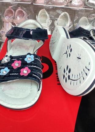 Кожаные босоножки сандалии для девочки синие лаковые распродажа4 фото