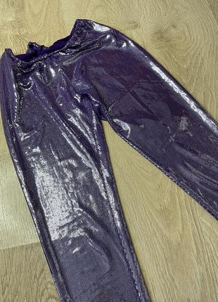 Штани диско жіночі лосини фіолетові блискучі на резинці косплей cosplay