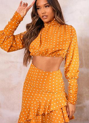 Юбка и блузка в горох, костюм от prettylittlething