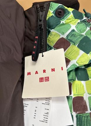 Пухове пальто uniqlo оверсайз силуету кокон з капюшоном з принтом, marni6 фото