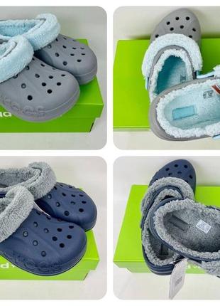 Теплі крокси з хутром crocs сабо baya lined fuzz-strap clogs unisex р. 36-47