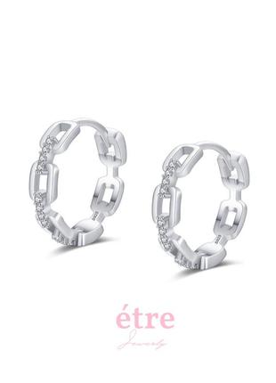 Серебряные s 925 серьги круглые кольца в виде цепочки с камушками фианитов, серьги подарка девушке2 фото
